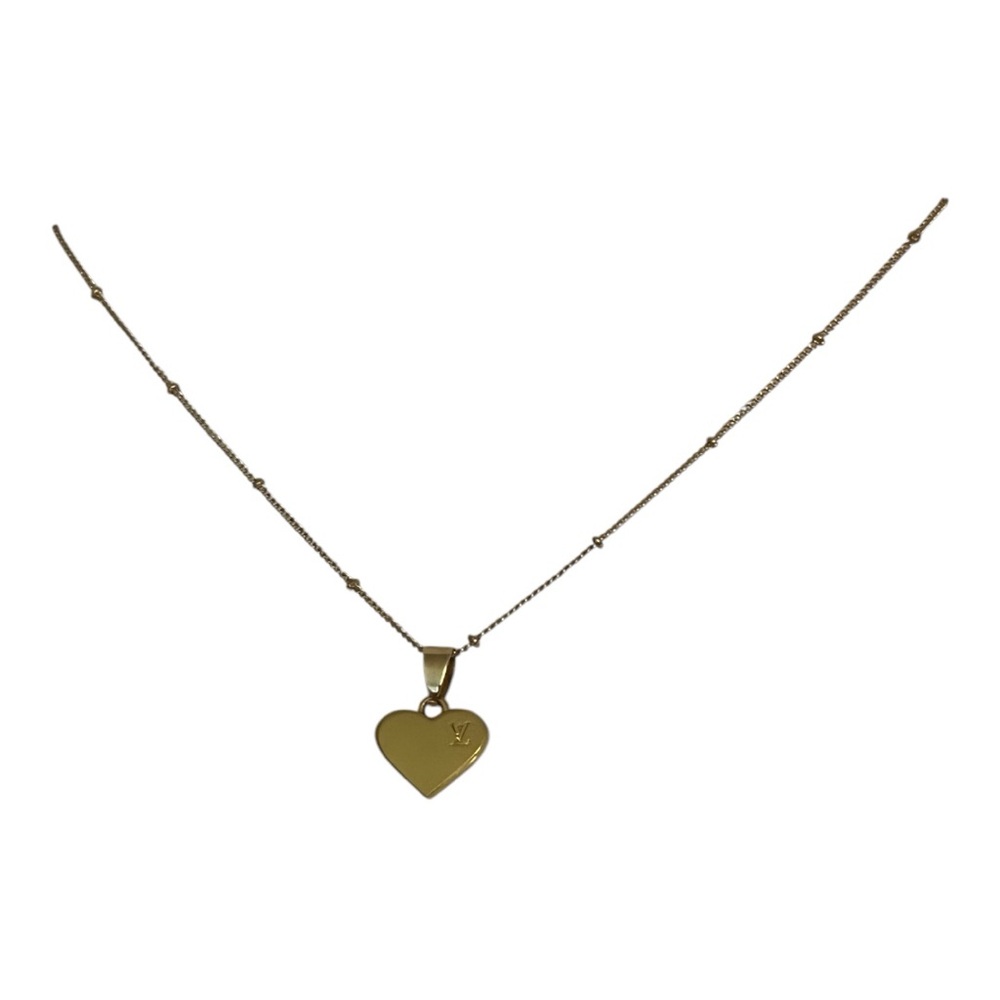 Upcycled Louis Vuitton logo double sided heart zip charm on a Gold neckl… - Picture 6 of 7